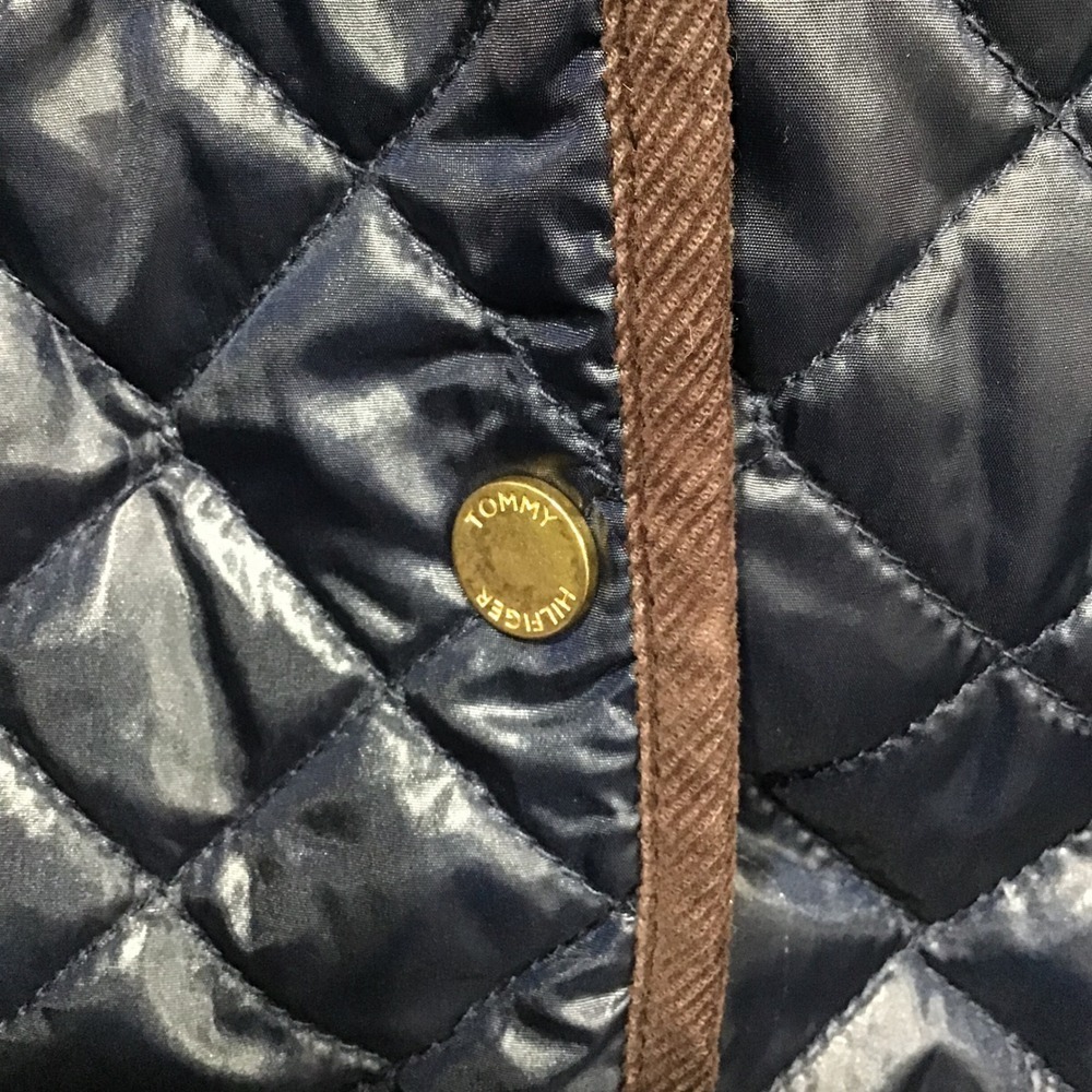 Tommy Hilfiger Navy Quilted Barn Jacket Womens S Corduroy Trim Chore Coat Preppy - Picture 2 of 8
